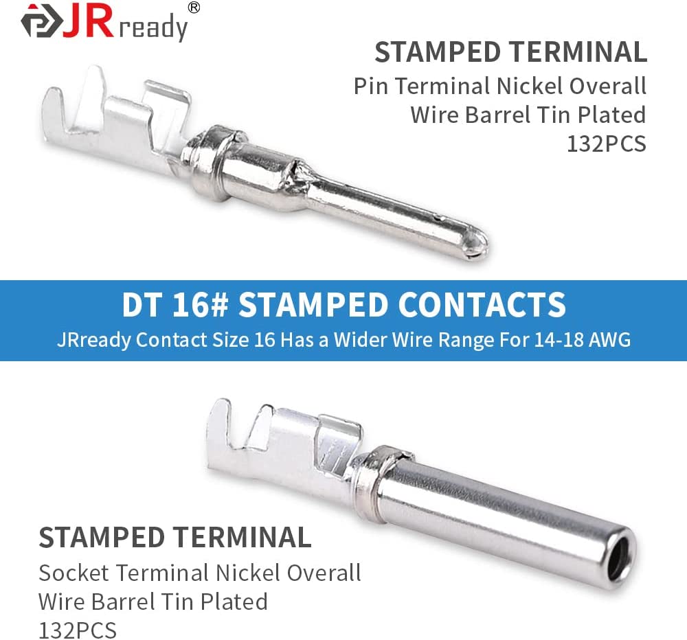 JRready ST6311 DT Deutsch Connector Kit, 416 PCS 2-12Pin Connector with Stamped Contacts Size 16 & DT Connector Removal Tool