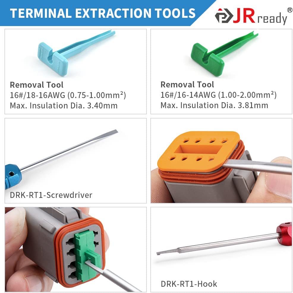 JRready ST6311 DT Deutsch Connector Kit, 416 PCS 2-12Pin Connector with Stamped Contacts Size 16 & DT Connector Removal Tool