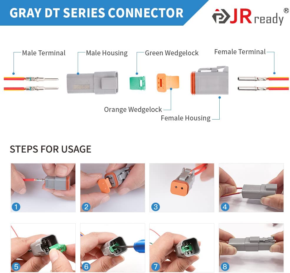 JRready ST6311 DT Deutsch Connector Kit, 416 PCS 2-12Pin Connector with Stamped Contacts Size 16 & DT Connector Removal Tool