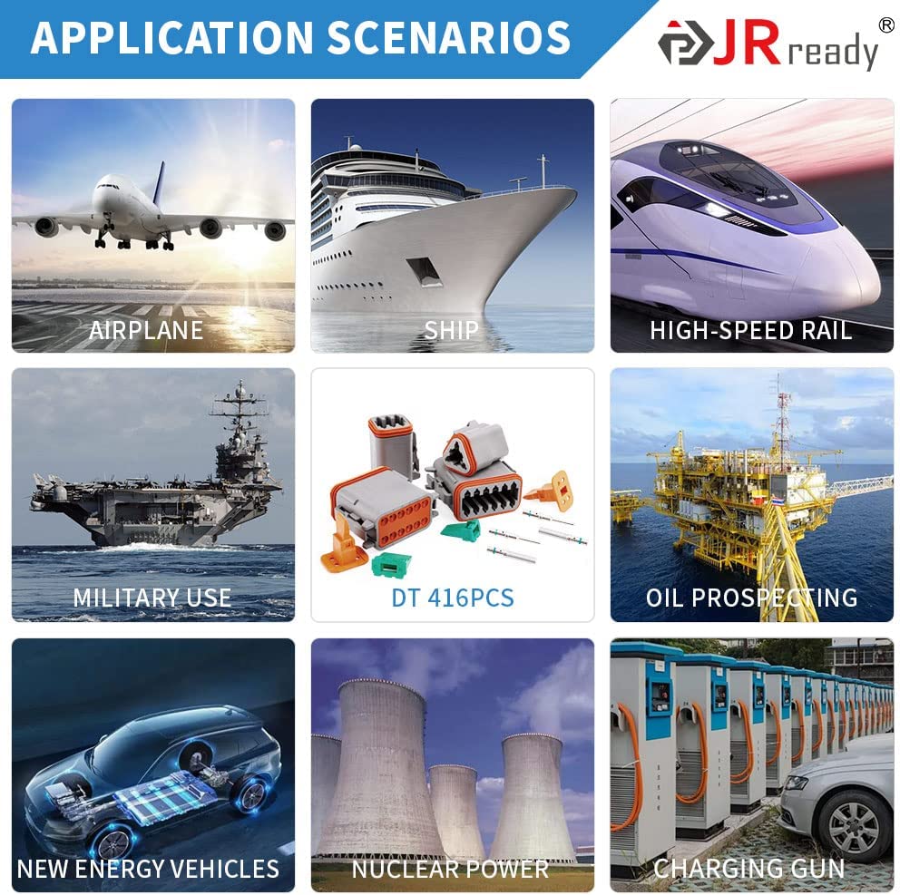 JRready ST6311 DT Deutsch Connector Kit, 416 PCS 2-12Pin Connector with Stamped Contacts Size 16 & DT Connector Removal Tool