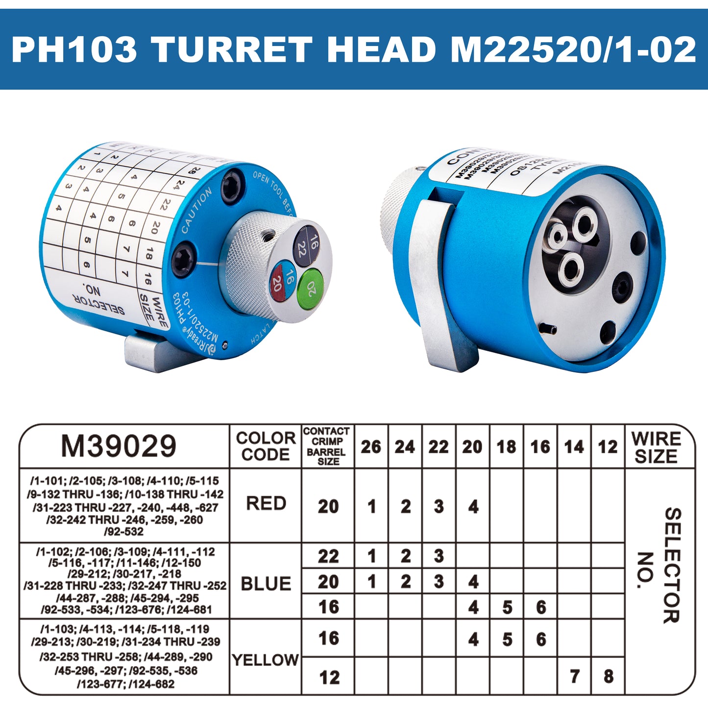 JRready PH103 (M22520/1-03)Turret Head Positoner, Match M22520/1-01 for MIL-DTL-28748 Connector M39029,MS17808 series Contacts