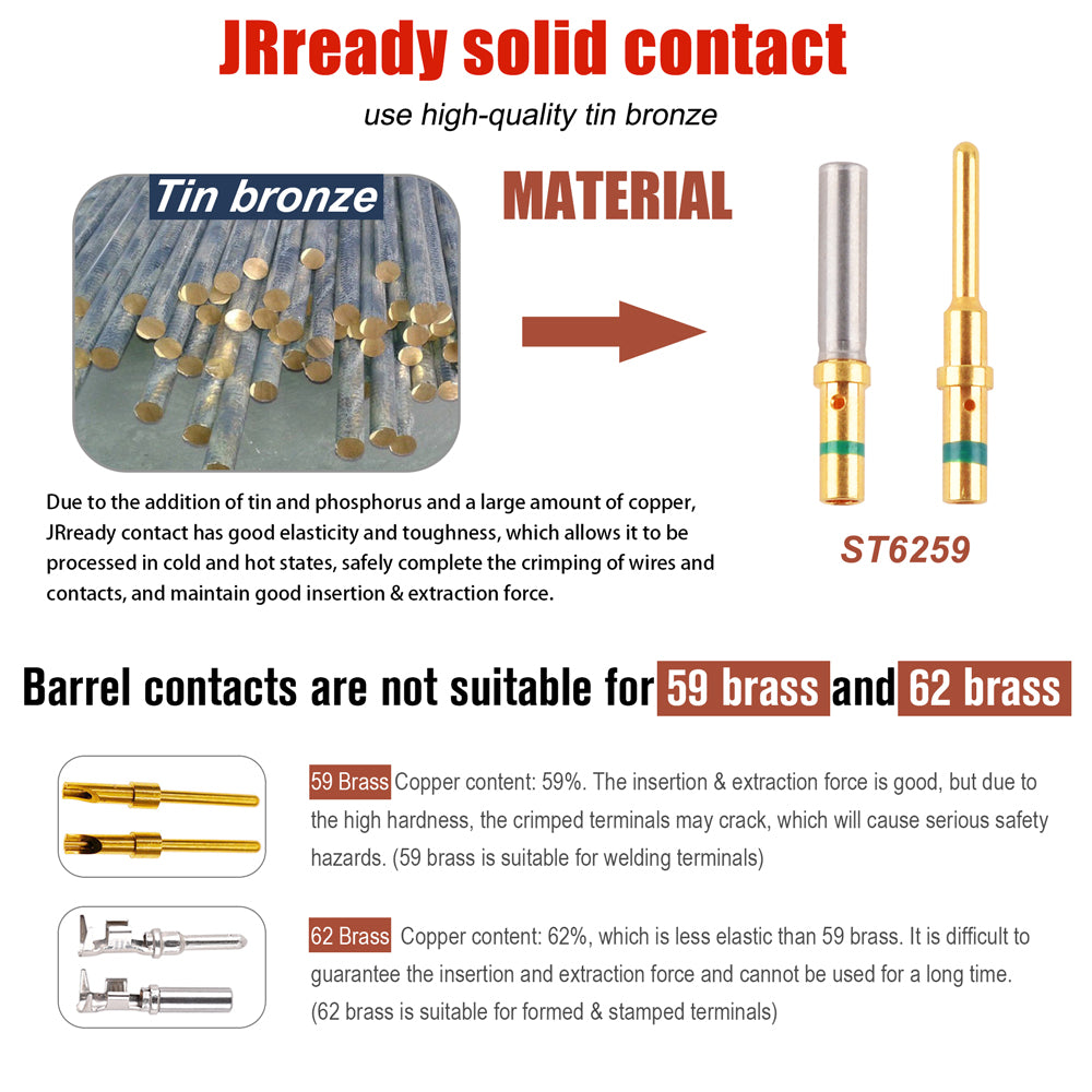 JRready ST6259 Gold-Plated DT Solid Contact Size 16: Male 0460-215-1631 and  Female 0462-209-1631 for Deutsch DT Series Connector, 30 Pairs