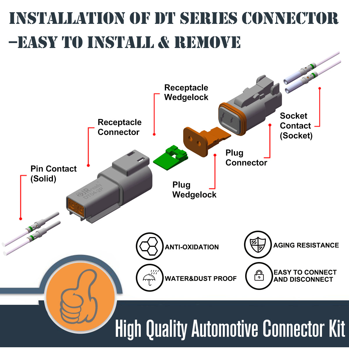 JRready ST6144 333PCS DT Connector Kit(Deutsch Connectors Kit) 2 3 4 6 Pin  Connectors & 16# Solid Contacts Terminals & JRD-HDT-48 Crimper（DEUTSCH