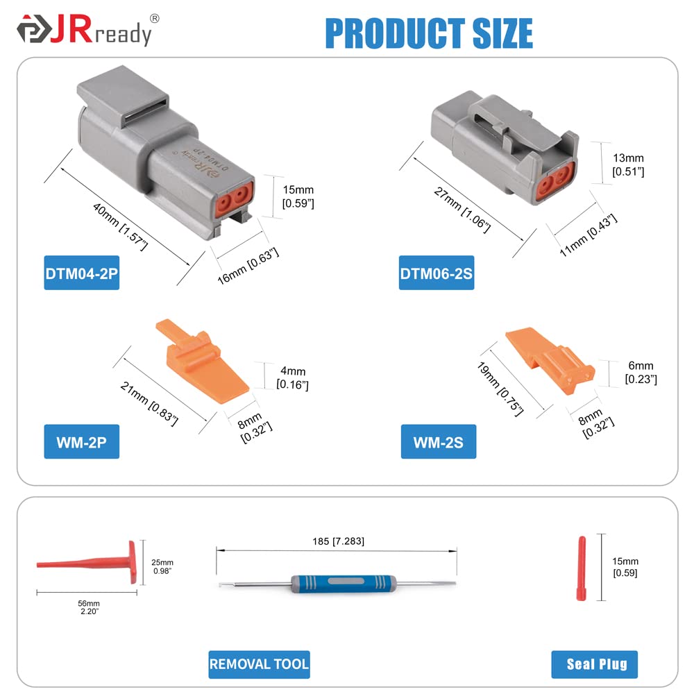 JRready ST6331-20DT 415 PCS Deutsch DTM Connector Kit 2 3 4 6 8 12 Pin  Waterproof Connectors, Deutsch Crimp Tool ACT-LY-20DTM, Size 20 Stamped