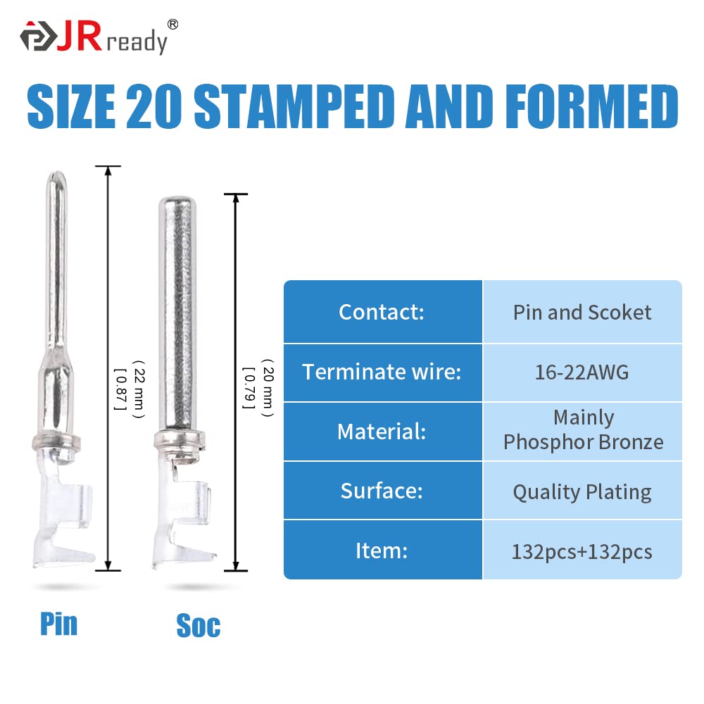 JRready ST6331-20DT 415 PCS Deutsch DTM Connector Kit 2 3 4 6 8 12 Pin  Waterproof Connectors, Deutsch Crimp Tool ACT-LY-20DTM, Size 20 Stamped