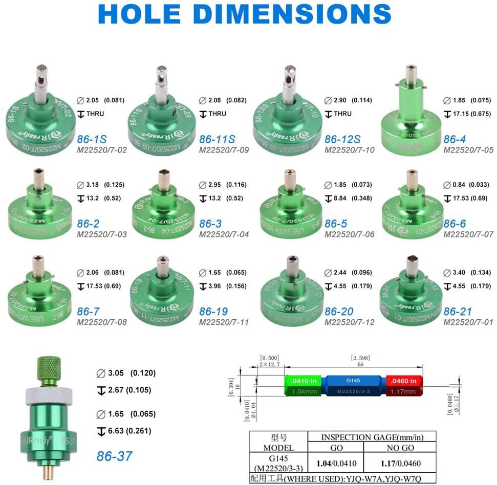 JRready ST1049: YJQ-W7A(M22520/7-01) Crimper+13 86 Series Positioners+G145  Gage(M22520/3-3) Maintenance Kit For Electrical Connectors and Wiring ...